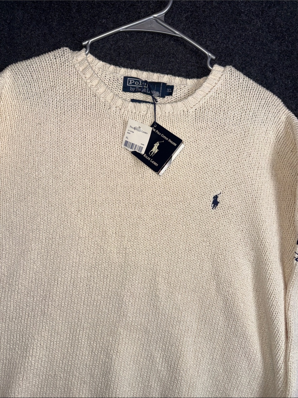 Polo by Ralph Lauren Cotton Knit Cream Crewneck Sweater with Navy Pony